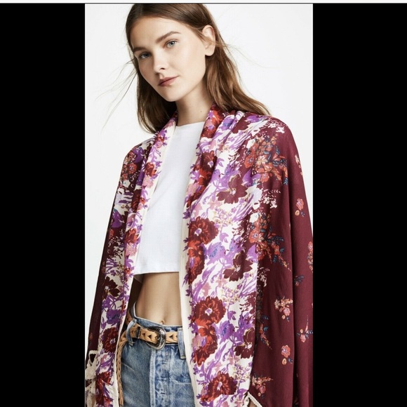Free People wine Oversized Floral Tassel Kimono - Picture 5 of 7
